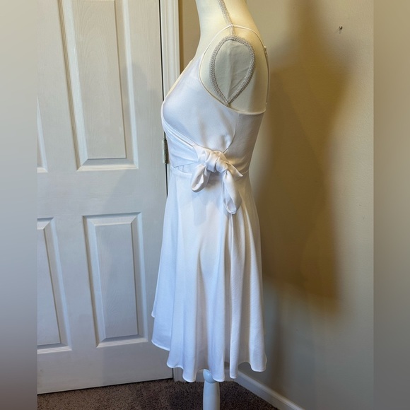 Express White Satin Wrap Mini Dress with Side Bow Size Small - Picture 4 of 6